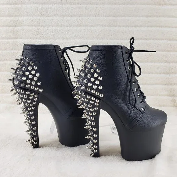 Spikes & Studs High Heel Platform Punk Rock Ankle Boots Fearless - Picture 1 of 11